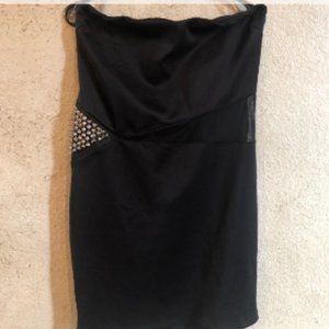 Reckless Hearts Strapless mini dress Black Punk Silver Studs and Mesh EUC Med